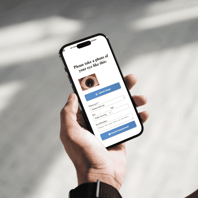BioTransport anemia assessment flow shown on a phone.